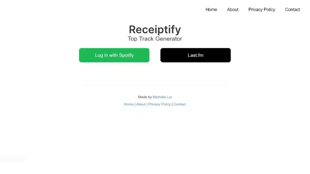 A screenshot of the Receiptify website homepage with a large _Log in with Spotify_ button