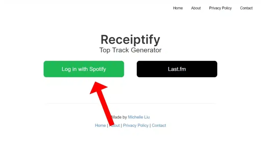 Receiptify screen showing _Log in with Spotify_ and _Log in with Last.fm_ buttons